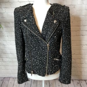 Zara Black Fantasy Fuzzy Tweed Boucle Blazer Moto Jacket